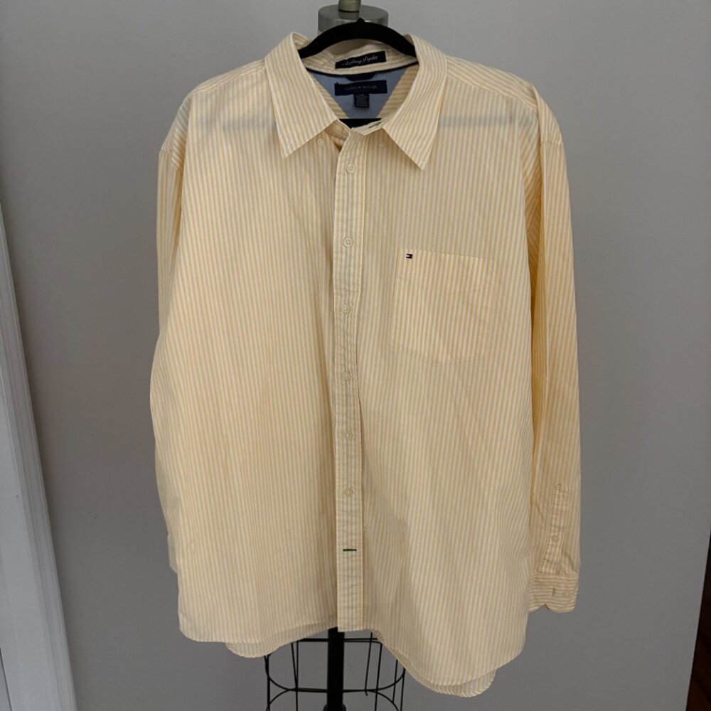 Tommy Hilfiger Long-Sleeve Yellow/White Striped Button Down Preppy Office XXL
